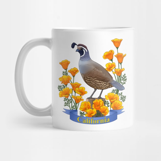 California State Bird Quail and Poppy Flower by csforest